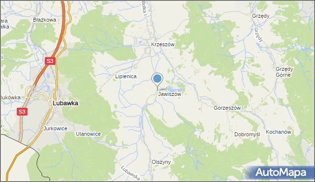 mapa Jawiszów, Jawiszów na mapie Targeo